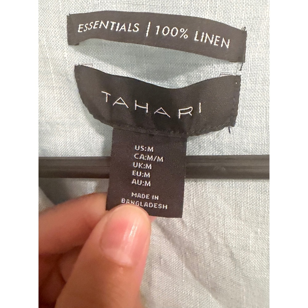 Tahari Essentials 100% Linen Button Down Shirt Aqua Blue Resortwear Womens M - Picture 2 of 3